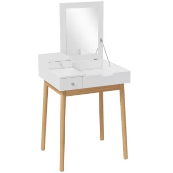 HOMCOM Masa de toaleta cu oglinda, masa de machiaj in stil modern - 2 sertare, oglinda rabatabila pentru dormitor, living, 60 x 50 x 85,5 cm alb | Aosom Romania imagine