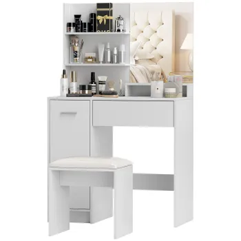 HOMCOM Masa de Toaleta cu Oglinda si Taburet, 80x40x132 cm, Alb | Aosom Romania imagine