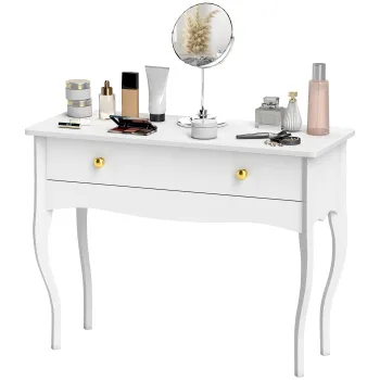 HOMCOM Masa de Toaleta Eleganta cu Sertar Spatios din Lemn Alb 100x40x74 cm | Aosom Romania imagine