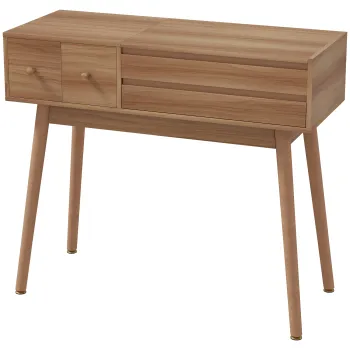 HOMCOM Masa de Toaleta pentru Machiaj cu Oglinda Rabatabila si Lumini LED, Statie de Machiaj cu 3 Sertare, Compartimente Interne si Picioare din Pin, Masa de Toaleta pentru Dormitor, Moderna, 100x40x87 cm, Culoare Nuc | Aosom Romania imagine