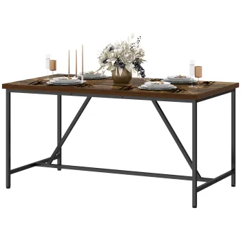 HOMCOM Masa Dreptunghiulara pentru 6 Persoane in Stil Industrial cu Picioare Reglabile din Lemn si Otel, 150x80x75 cm, Maro | Aosom Romania imagine