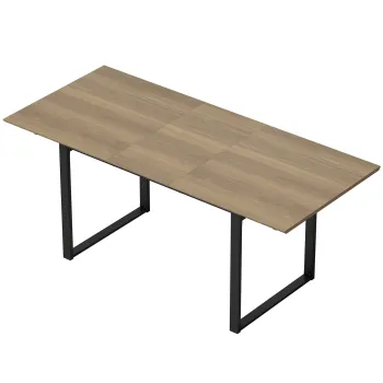 HOMCOM Masa extensibila 140-180 cm pentru 6-8 persoane, dreptunghiulara, design industrial cu cadru din otel, maro | Aosom Romania imagine