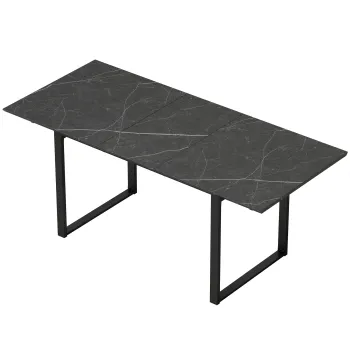 HOMCOM Masa extensibila 140-180 cm pentru 6-8 persoane, dreptunghiulara in design industrial cu cadru din otel, Negru | Aosom Romania imagine