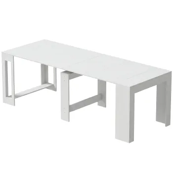 HOMCOM Masa Extensibila Convertibila in Consola pentru 10 Persoane, PAL, Otel, 240 x 90 x 78 cm, Alb | Aosom Romania imagine