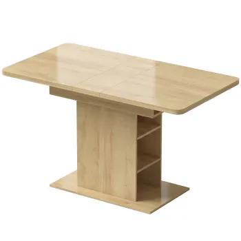 HOMCOM Masa extensibila dreptunghiulara pentru 4-6 persoane, masa de bucatarie 110-130 cm, 6 rafturi deschise, lemn natural | Aosom Romania imagine