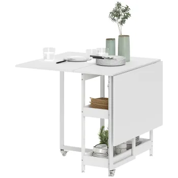 HOMCOM Masa extensibila in stil industrial, pentru pana la 4 persoane, rafturi deschise, flexibil, metal, pal, alb | Aosom Romania imagine