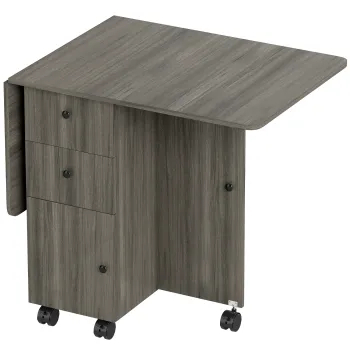 HOMCOM Masa Extensibila pe 6 Roti cu 2 Sertare si Dulap cu Usi, din Lemn, 120x60x76.5 cm, Gri | Aosom Romania imagine