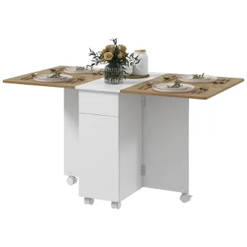 HOMCOM Masa Extensibila pentru 6 Persoane, Masa Pliabila cu Roti, 2 Sertare si Dulapior, 140x76x74 cm, Alb | Aosom Romania imagine