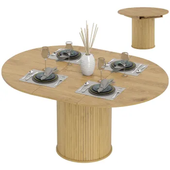 HOMCOM Masa Extensibila Rotunda pentru 6-8 Persoane, culoare Lemn | Aosom Romania imagine