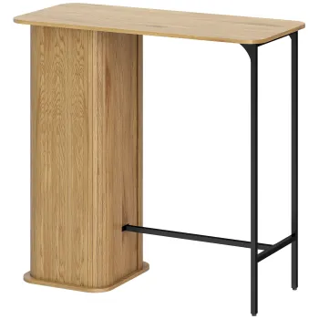 HOMCOM Masa Inalta, Masa de Bar cu 3 Rafturi de Depozitare si Picioare Metalice, 112x50x106 cm, Lemn Natural | Aosom Romania imagine