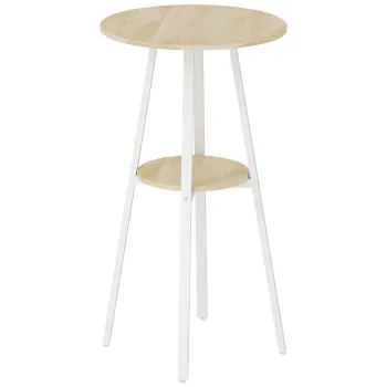 HOMCOM Masa Inalta Rotunda cu Raft, Masa Moderna pentru Bucatarie sau Dining, PAL, Metal, Lemn Natural si Alb | Aosom Romania imagine