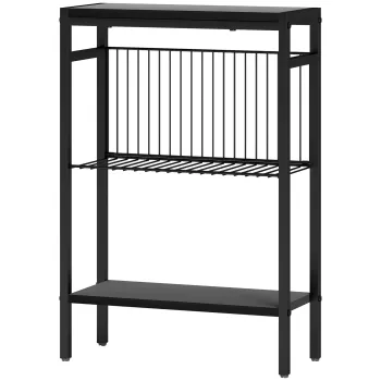 HOMCOM Masa laterala, design in 3 niveluri, rafturi cu aspect lemn, cadru din otel, negru | Aosom Romania imagine