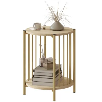 HOMCOM Masa laterala, masa de cafea cu 2 nivele cu raft de depozitare si cadru din otel, O 41 x 49 cm efect lemn natural | Aosom Romania imagine