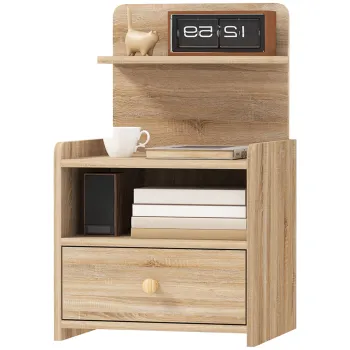 HOMCOM Masa Laterala, Masa de Noapte cu depozitare, Placaj, antiderapanta, moderna, Lemn natural | Aosom Romania imagine