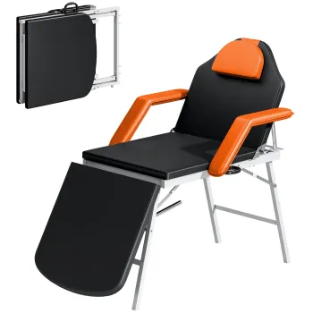 HOMCOM Masa Masaj Pliabila Portabila de 3 Zone cu Spatar Reglabil Suport pentru Cap Brate Detasabile 182x82x68 cm Portocaliu | Aosom Romania imagine