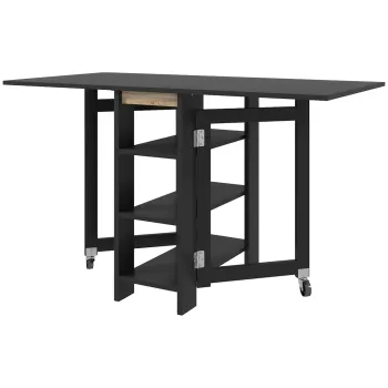 HOMCOM Masa pentru bucatarie masa de dining pliabila detasabila 3 etajere 2 blaturi rabatabile design modern 120 x 60 x 75 cm negru | Aosom Romania imagine