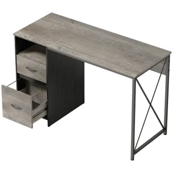 HOMCOM Masa pentru calculator 120x50 cm Birou industrial cu compartiment si 2 sertare pentru birou Gri deschis | Aosom Romania imagine