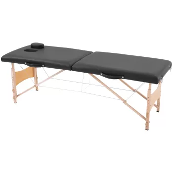 HOMCOM Masa pentru Masaj Portabila cu Inaltime Reglabila, Perna Detasabila, Maner si Geanta, Lemn, Plastic si Spuma, 186x60x58-81cm Negru | Aosom RO imagine