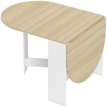 HOMCOM Masa Pliabil Con 2 Extensii Oval Economizor de Spatiu, Color Lemn | Aosom Romania imagine