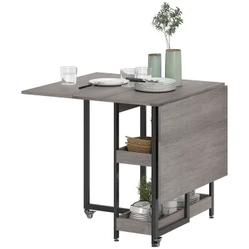 HOMCOM Masa Pliabila cu 2 Blaturi Rabatabile pentru 4 Persoane cu 2 Rafturi Deschise, Gri | Aosom Romania imagine