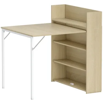 HOMCOM Masa pliabila cu raft, design industrial, economisire de spatiu, pentru spatii mici, 78,5 x 91 x 93 cm, Stejar | Aosom Romania imagine