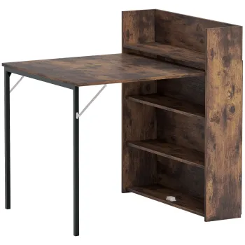 HOMCOM Masa pliabila cu raft, design industrial, economisire de spatiu, pentru spatii mici, 80x90x93cm, Maro-Rustic | Aosom Romania imagine