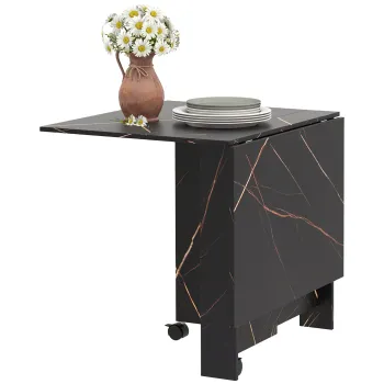 HOMCOM Masa pliabila de bucatarie masa de dining pliabila cu 2 aripi 2 roti cu frane 120 x 80 x 73 cm negru marmorat imitatie | Aosom Romania imagine