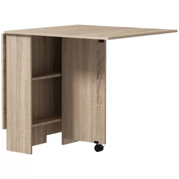 HOMCOM Masa Pliabila de Luat Masa, Masa cu Blaturi pentru Spatii Mici, cu Rafturi cu 2 Niveluri, Masa de Bucatarie Mica cu Rotile de Rulare imagine