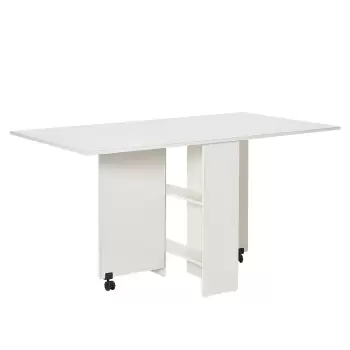 HomCom masa pliabila din lemn, cu roti, 140x80x74 cm, alba | Aosom Ro imagine