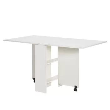 HomCom Masa pliabila din lemn, masa cu roti, masa pentru bucatarie alba | Aosom Ro imagine