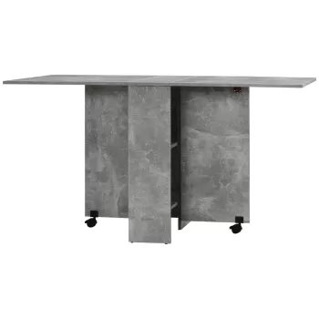 HOMCOM Masa Pliabila din Lemn pentru 4-6 Persoane, Masa de Sufragerie Pliabila cu Roti, 75x140x74cm, Gri | AOSOM RO imagine