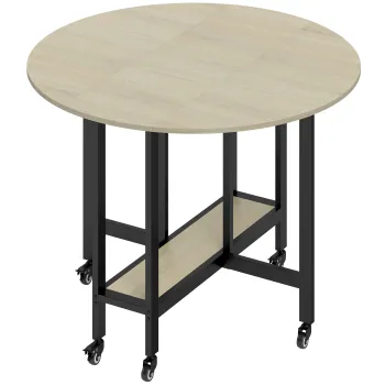 HOMCOM Masa pliabila, masa cu functie pliabila si raft deschis, masa mobila de bucatarie pentru sufragerie, spatii mici, lemn natural | Aosom Romania imagine