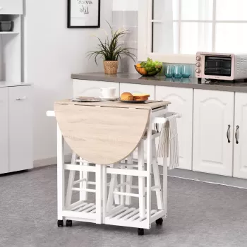 HomCom Masa pliabila, masa pe roti, set masa cu 2 scaune, mobilier de bucatarie | AOSOM RO imagine
