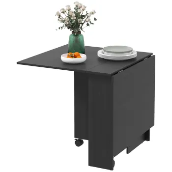 HOMCOM Masa Pliabila, Masa Rabatabila pentru 4-6 Persoane cu 2 Rafturi si 2 Roti, din Lemn si Metal, 140x80x74 cm, Negru | Aosom Romania imagine