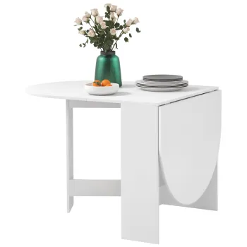 HOMCOM Masa Pliabila Ovala cu 2 Extensii din Lemn, Alb | Aosom Romania imagine