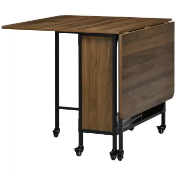HOMCOM Masa pliabila pentru bucatarie si living cu 6 roti si raft, masa pliabila in stil industrial din lemn si metal | AOSOM RO imagine