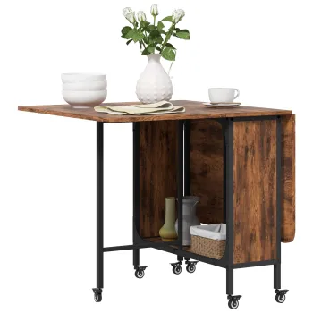 HOMCOM Masa Pliabila pentru Bucatarie si Sufragerie cu 6 Roti si Raft, Masa de Dining Pliabila, 80x30x74 cm, Maro Rustic | Aosom Romania imagine