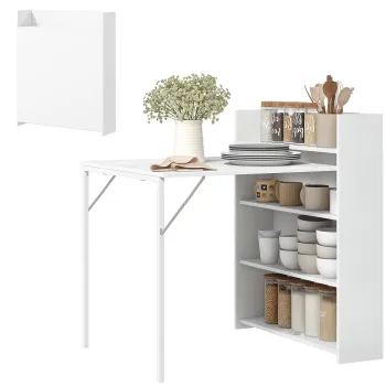HOMCOM Masa pliabila, perfecta pentru spatii mici, cu 4 rafturi discrete, masa pliabila de bucatarie, functie anti-rasturnare, Alb | Aosom Romania imagine