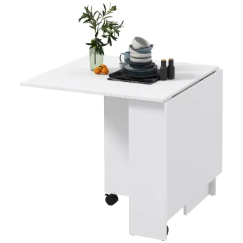 HOMCOM Masa Pliabila si Extensibila pentru 4-6 Persoane cu 2 Rafturi si 2 Roti, din Lemn si Metal, 140x80x74 cm, Alb | Aosom Romania imagine