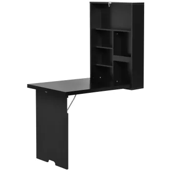 HOMCOM Masa plianta de perete Birou de perete, incl. tabla de scris, 60 cm x 94,5 cm x 147 cm, Negru | Aosom Romania imagine