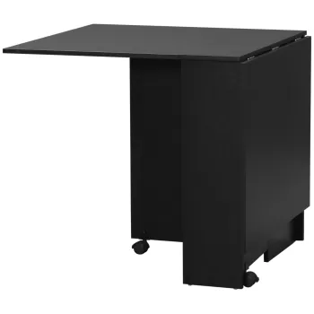 HOMCOM Masa plianta din lemn pentru 4-6 persoane, masa plianta cu roti, 75x140x74cm, negru | AOSOM RO imagine