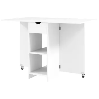 HOMCOM Masa plianta pentru 2-4 persoane, masa de bucatarie rabatabila cu depozitare, masa extensibila pe roti, alb | Aosom Romania imagine