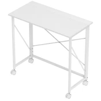 HOMCOM Masa plianta pentru calculator 80 x 40 cm pe roti pentru birou de acasa, dormitor, spatii mici, alb | Aosom Romania imagine