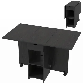 HOMCOM Masa plianta pentru sufragerie, masa de bucatarie extensibila pentru 2 pana la 4 persoane, 2 abatatoare, 120 x 72 x 75 cm, negru | Aosom Romania imagine