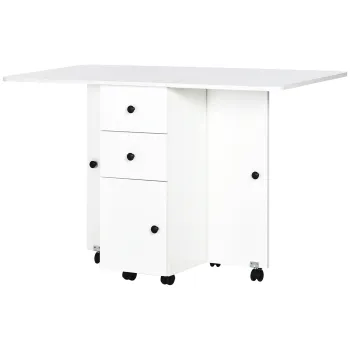 HOMCOM Masa Rabatabila pentru Maxim 6 Persoane cu 2 Sertare, Dulap si Raft Posterior, 120x60x76.5 cm, Alb imagine