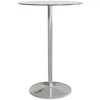 HOMCOM Masa Rotunda De Bar, Masa Bistro Moderna Cu Blat Din Sticla Securizata Si Cadru De Otel, Masa Inalta De Bar Pentru 2, Transparent imagine