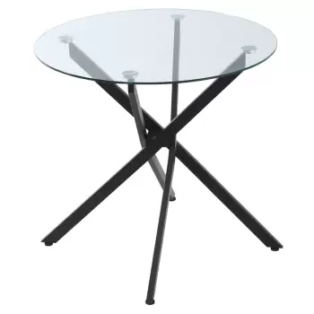 HOMCOM Masa Rotunda din Sticla si Picioare Incrucisate din Metal, Masuta Moderna pentru Sufragerie si Birou, 80x80x75cm, Negru imagine