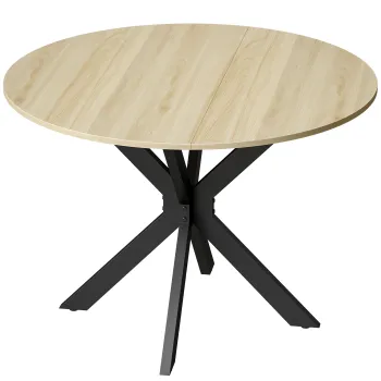 HOMCOM Masa rotunda pliabila de bucatarie pentru 2-6 persoane cu aripa rabatabila Cadru din otel X dublu O110x76 cm Lemn natural | Aosom Romania imagine