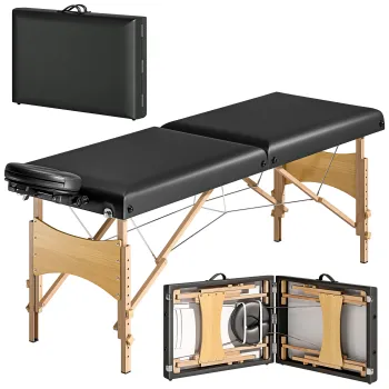 HOMCOM Masajul ajustabil in inaltime, cadru de lemn, masa de masaj pliabila, umplutura de spuma, negru | Aosom Romania imagine