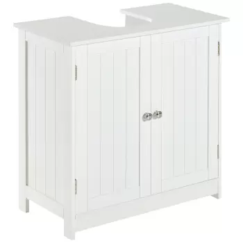 Homcom Masca pentru Chiuveta, din MDF Alb, pentru Baie cu 2 Usi 60x30x60cm imagine
